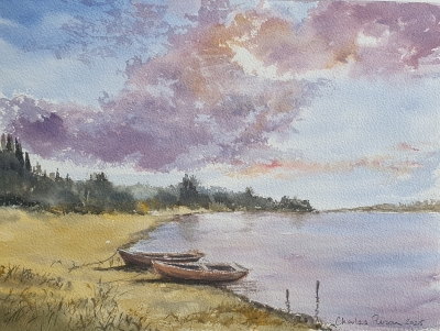 Summer Clouds Over the Lake. Original Watercolour 15x11 inches; 38x28cm