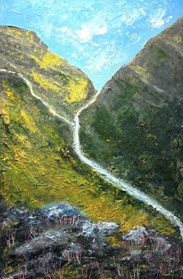 Brecon Beacons Waterfall – Dramatic Welsh Landscape Original Oil Painting