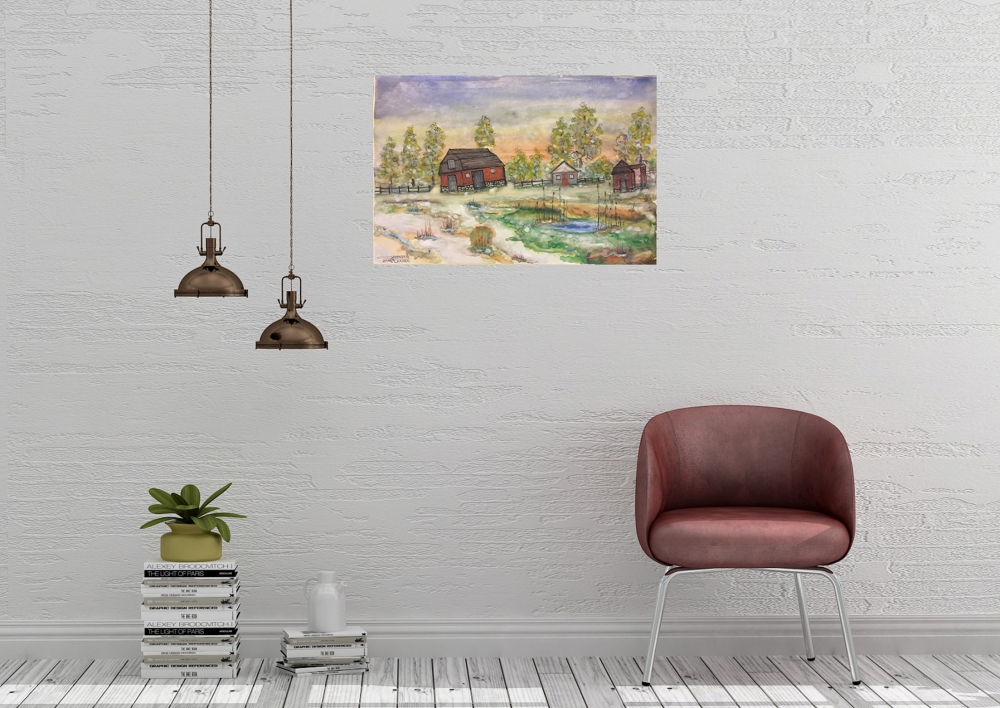Canadian old farm, 15x22, water colours ON COLD PRESS PAPER SKU 4073