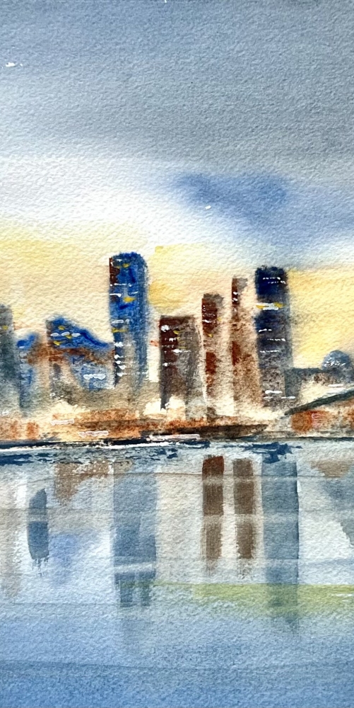 ACROSS TO NEW YORK AND BROOKLYN BRIDGE