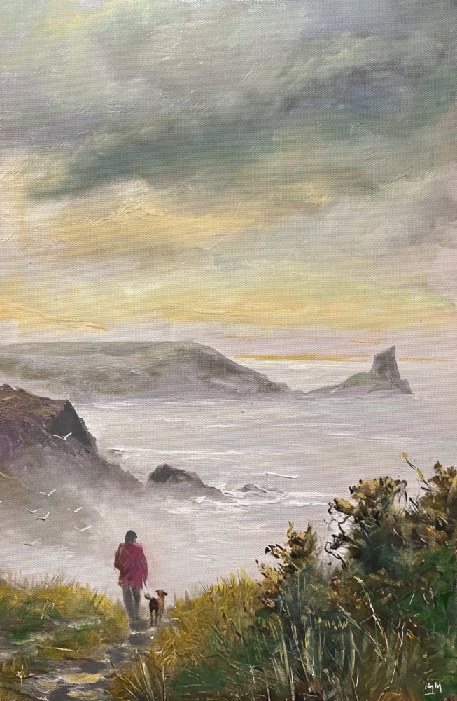 A Gower Walk, A painting of the Gower, Wales featuring Worms Head.