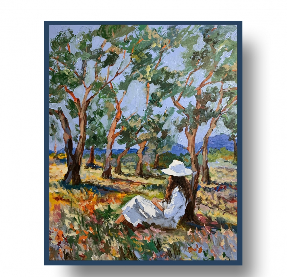 Woman Reading in a Sunlit Grove.