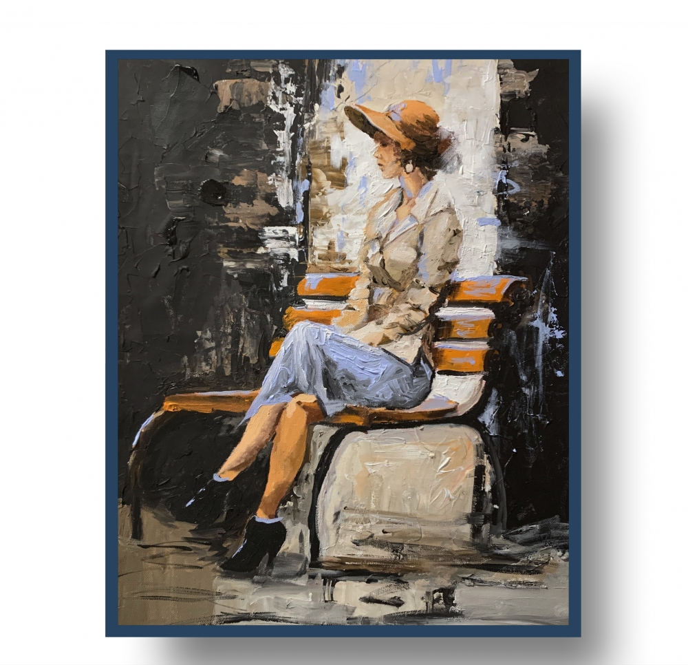 Elegant Woman on a Bench.