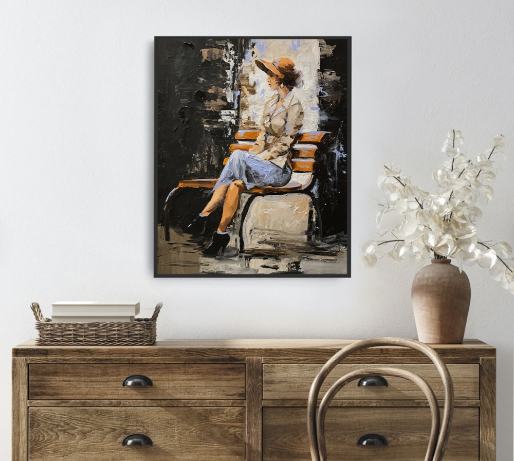 Elegant Woman on a Bench.