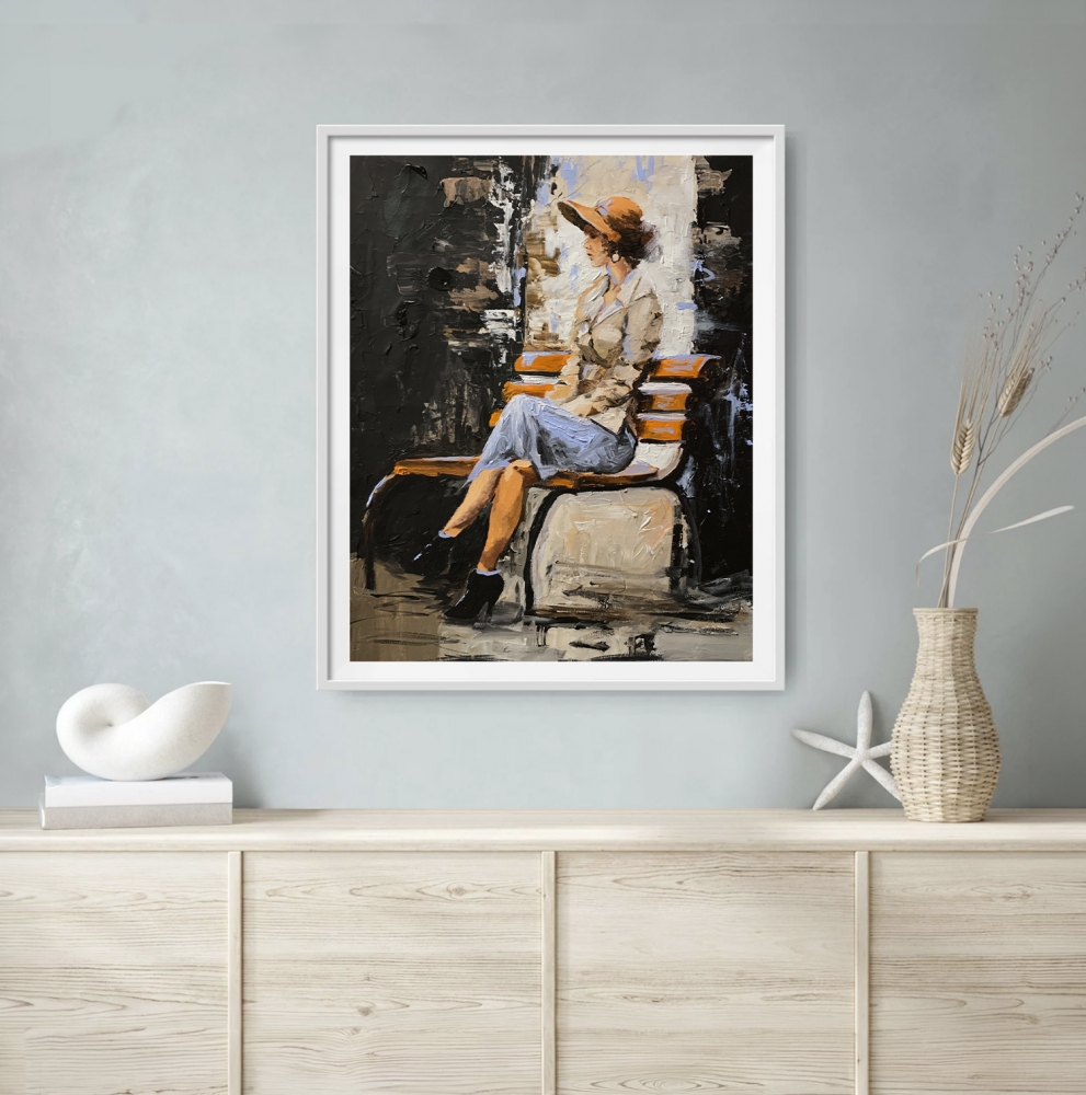 Elegant Woman on a Bench.