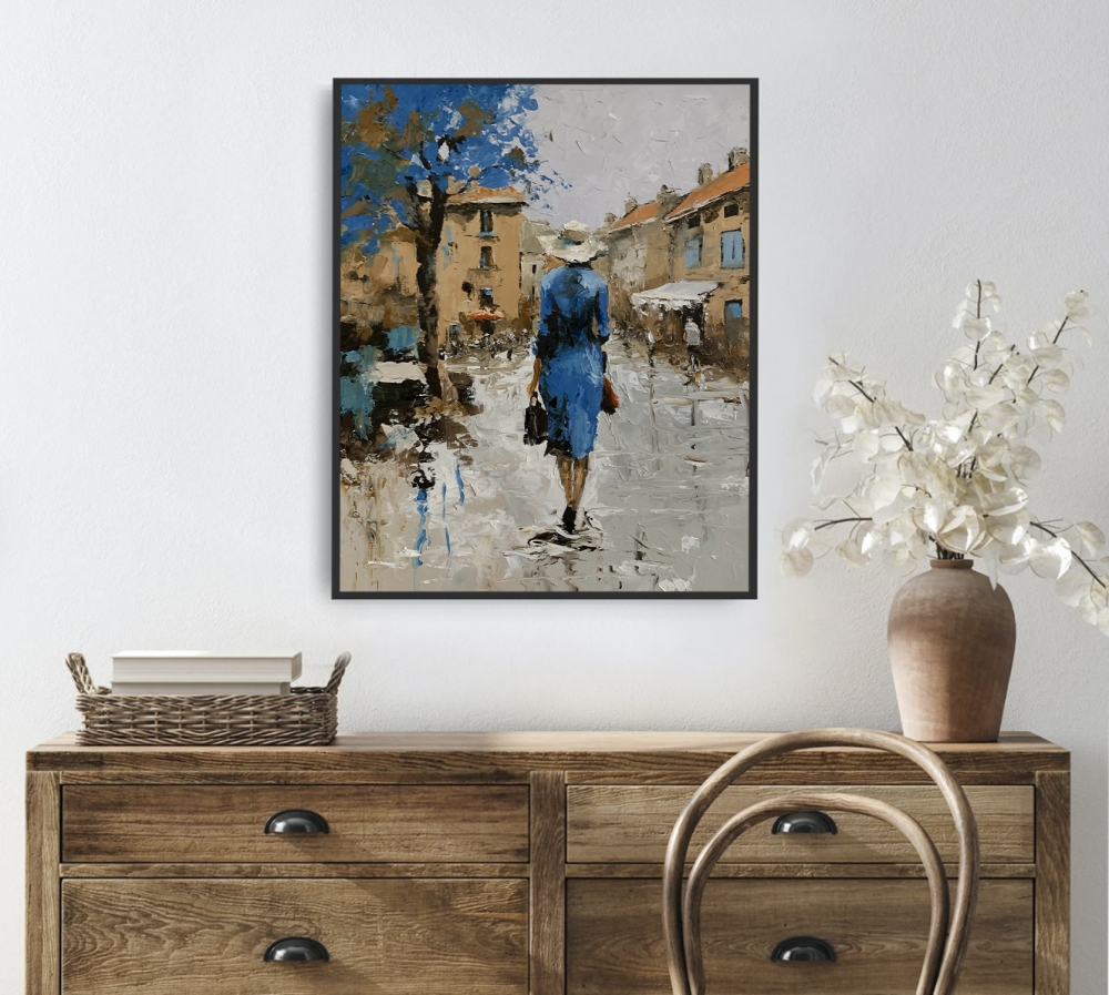 Woman in Blue, Street Scene.
