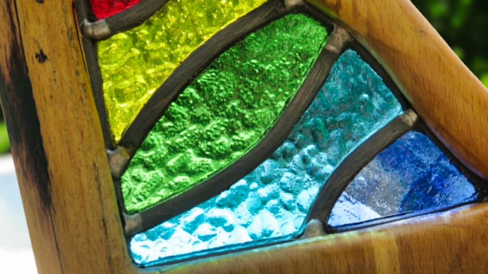Satis, a stunning sculpture, made from spalted beech and stained glass
