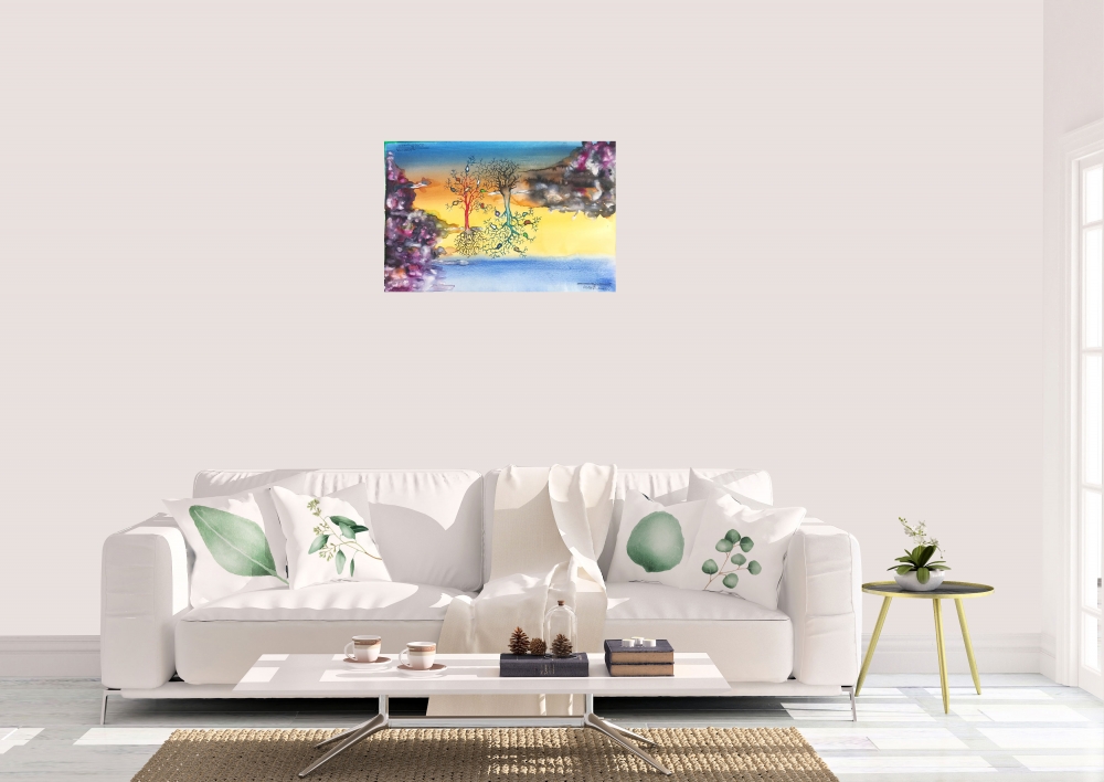 Separation light by day and night, 12x18 inch, watercolors on cold press paper SKU 4061,