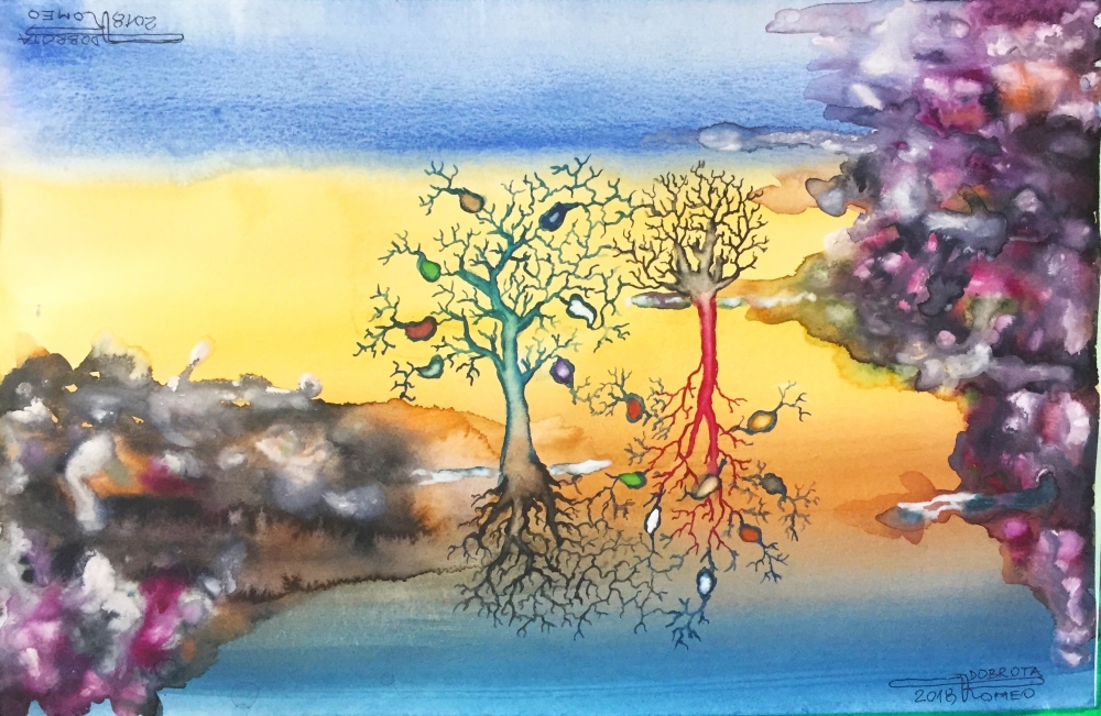 Separation light by day and night, 12x18 inch, watercolors on cold press paper SKU 4061,