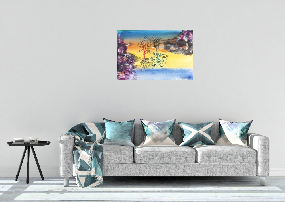 Separation light by day and night, 12x18 inch, watercolors on cold press paper SKU 4061,