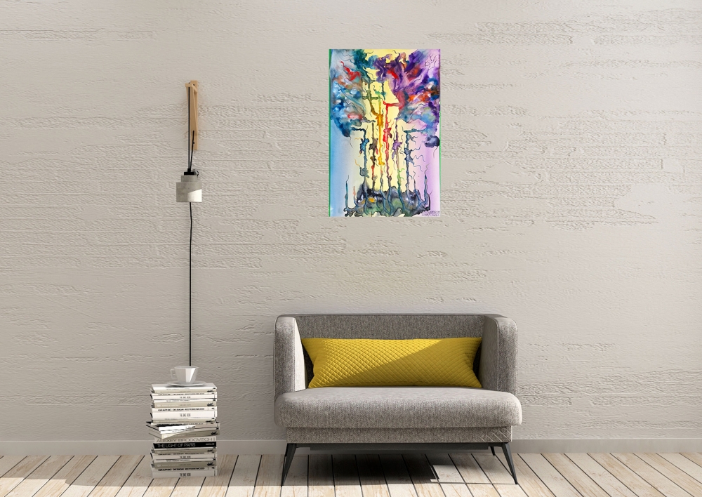 Sol-air, air-sol, energy in multi colors, watercolor on cold press paper, 12x18 inch, SKU 4062