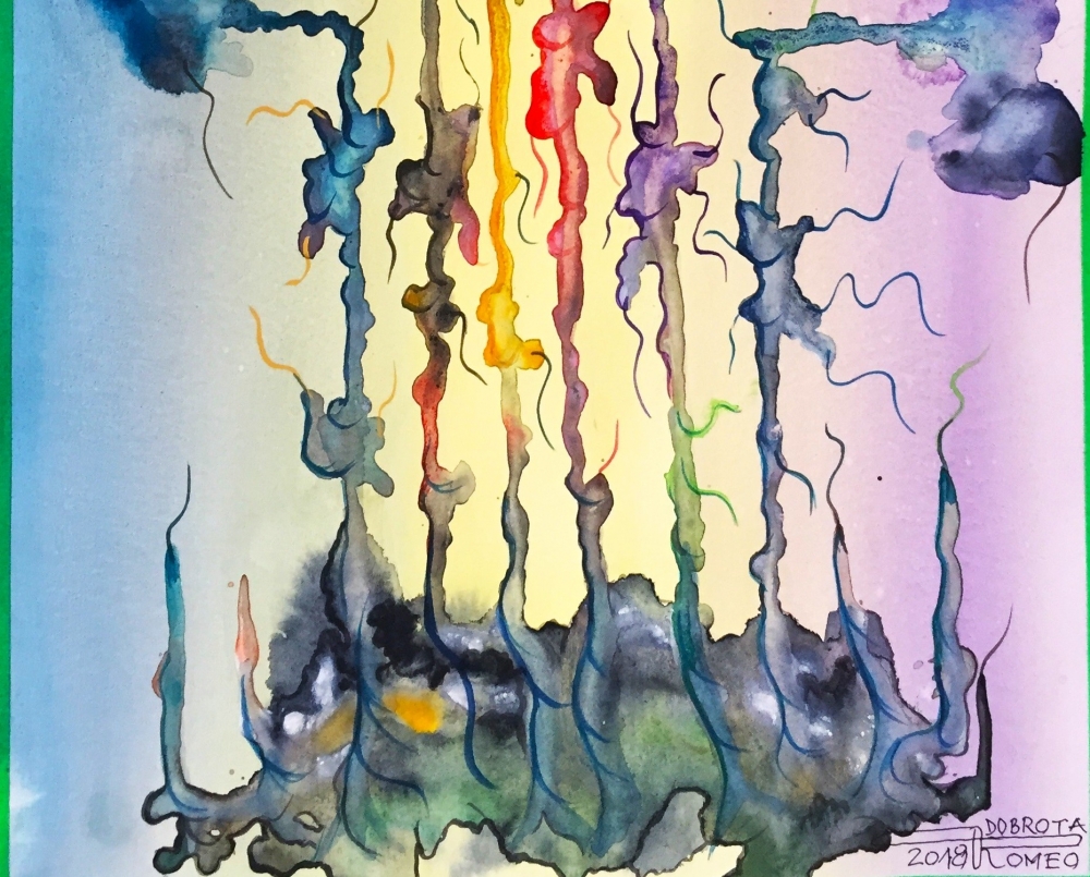 Sol-air, air-sol, energy in multi colors, watercolor on cold press paper, 12x18 inch, SKU 4062
