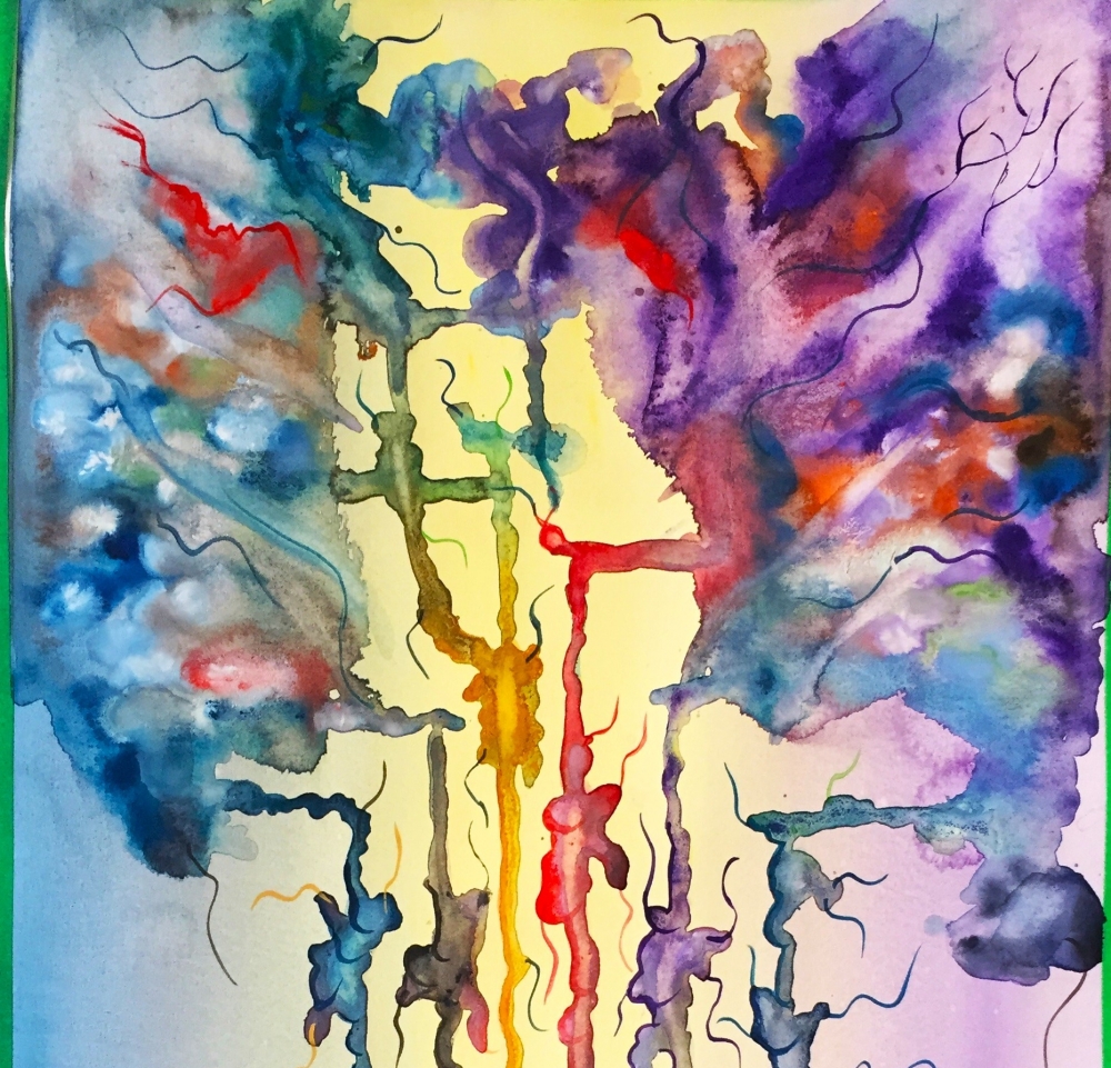Sol-air, air-sol, energy in multi colors, watercolor on cold press paper, 12x18 inch, SKU 4062