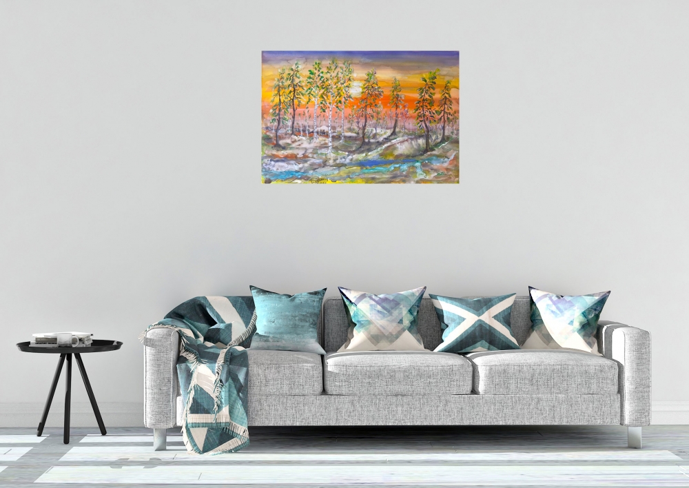 Canadian winter forest landscape,  15x22 inch, watercolor on cold press paper SKU 4072 