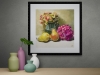 Pears Glass And Hydrangea Flowers