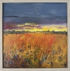 Distant Church evening skies cornfield (framed)