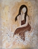 Golden Silence Floral Lady Art Canvas Painting 