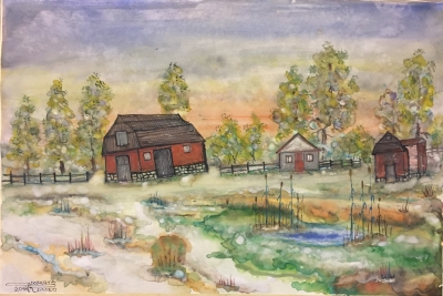 Canadian old farm, 15x22, water colours ON COLD PRESS PAPER SKU 4073