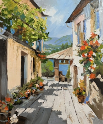 Sunlit Village, Mediterranean Courtyard.