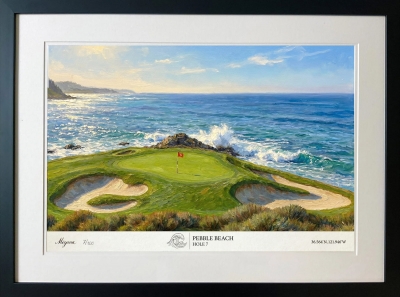 Pebble Beach 7th Hole Golf Print, Limited Edition Giclée, Black Framed 50x40cm