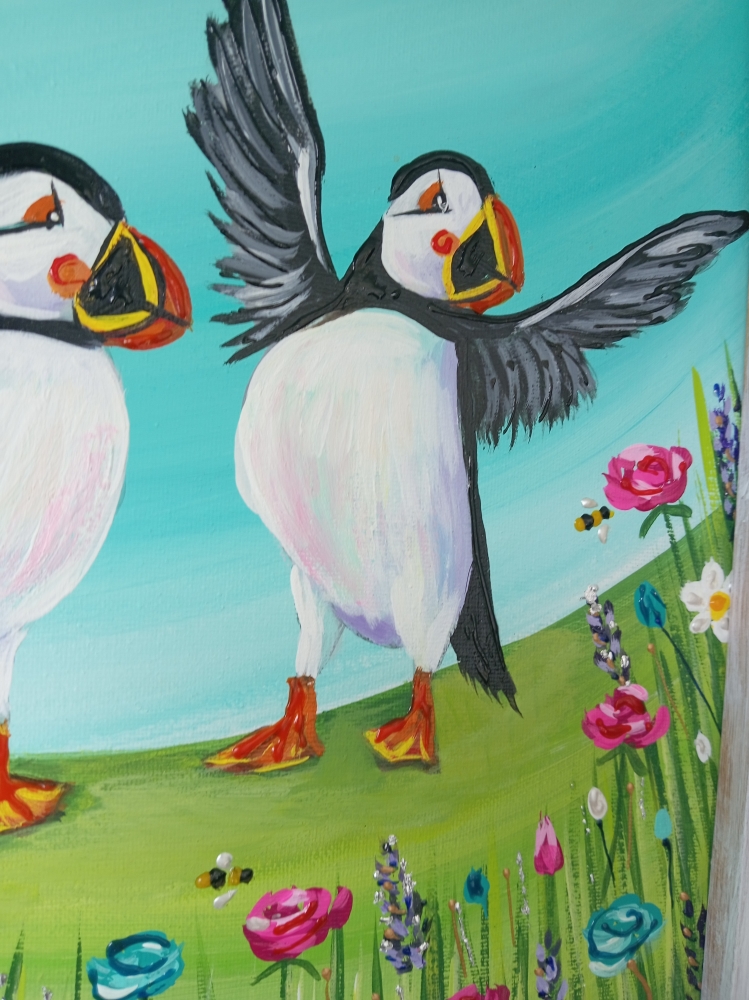 Dancing puffins original artwork 