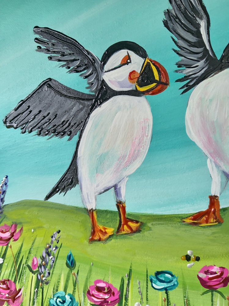Dancing puffins original artwork 