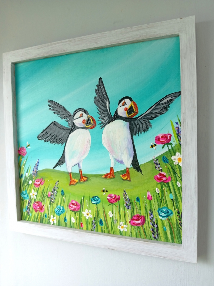 Dancing puffins original artwork 