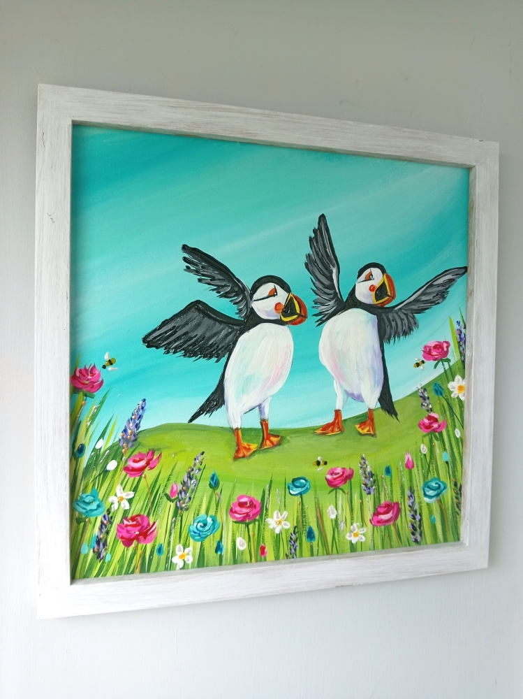 Dancing puffins original artwork 