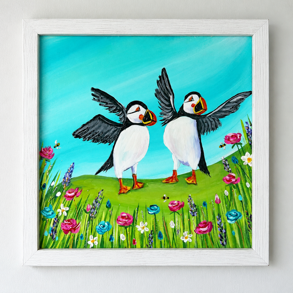 Dancing puffins original artwork 
