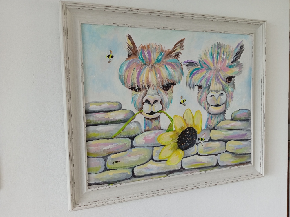 Alpacas in pastels. Sunflower and smiles 