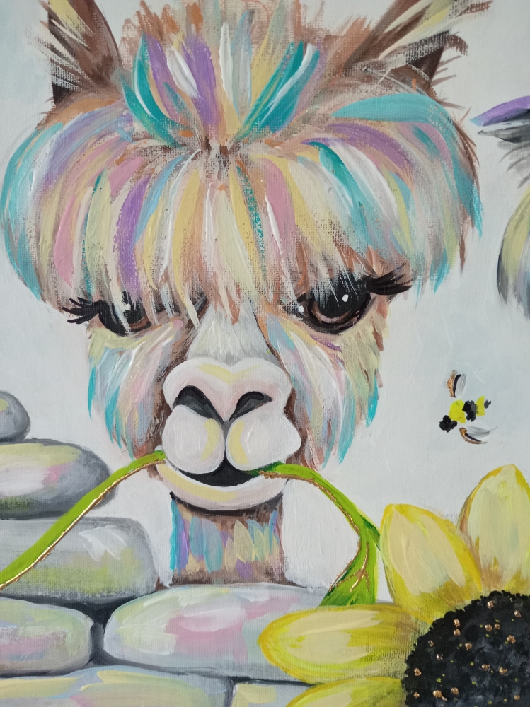 Alpacas in pastels. Sunflower and smiles 