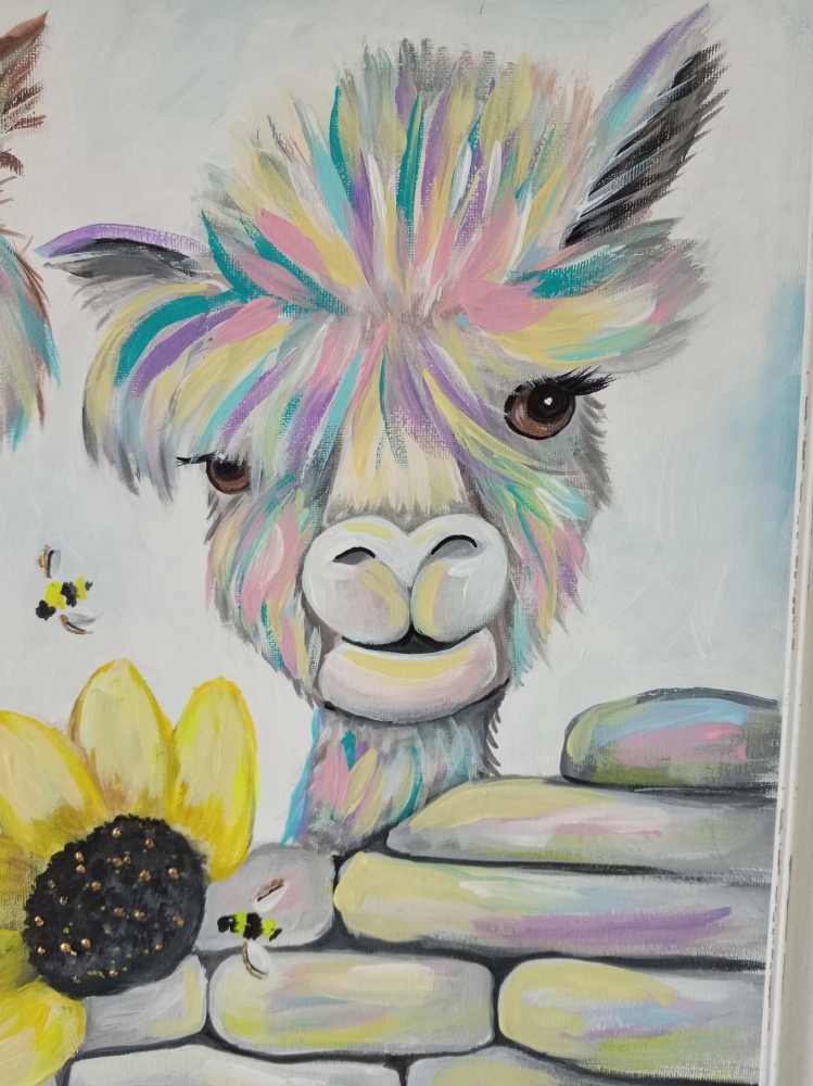Alpacas in pastels. Sunflower and smiles 