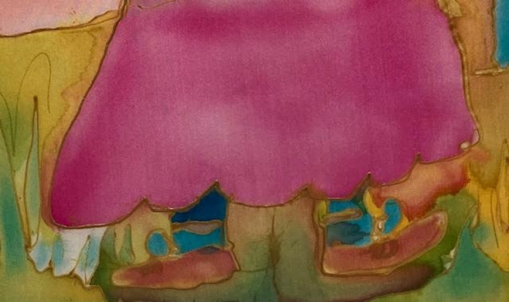 'Girl Picking Flowers with Blue Socks'