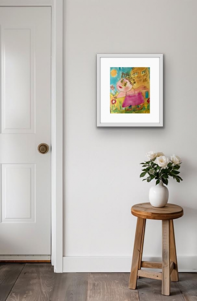 'Girl Picking Flowers with Blue Socks'