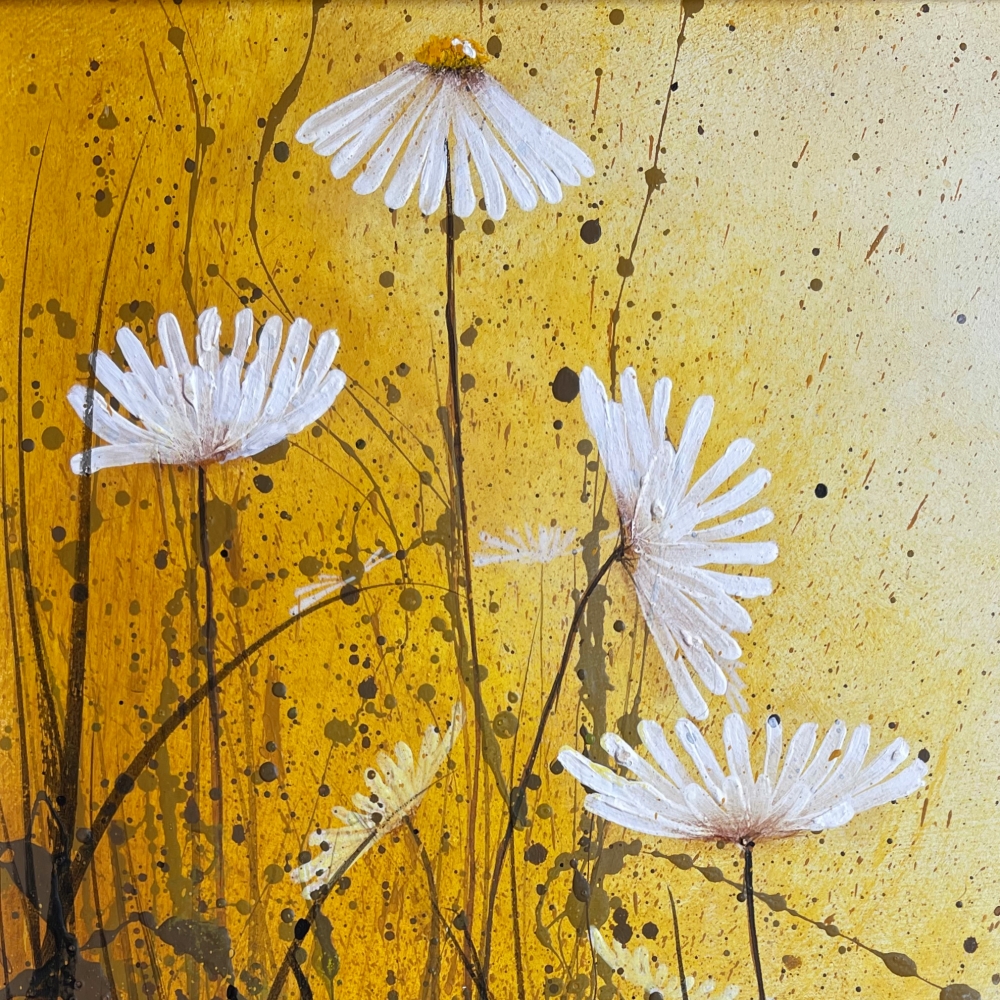 Dainty Flowers in Yellow Orange Framed