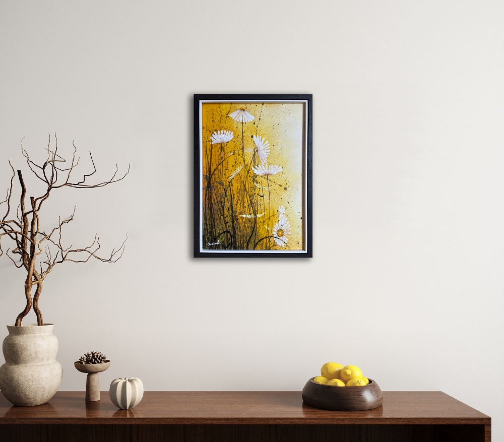 Dainty Flowers in Yellow Orange Framed