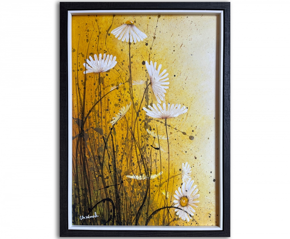 Dainty Flowers in Yellow Orange Framed