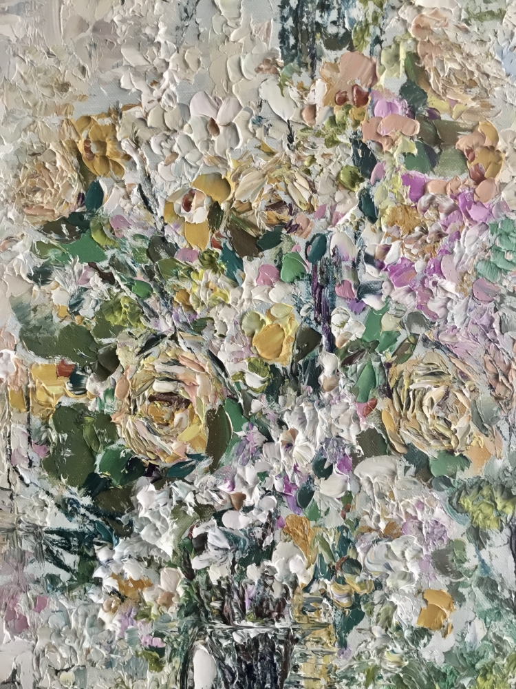Blooming Harmony – Original Textured Oil Painting on Canvas, Large Floral Bouquet