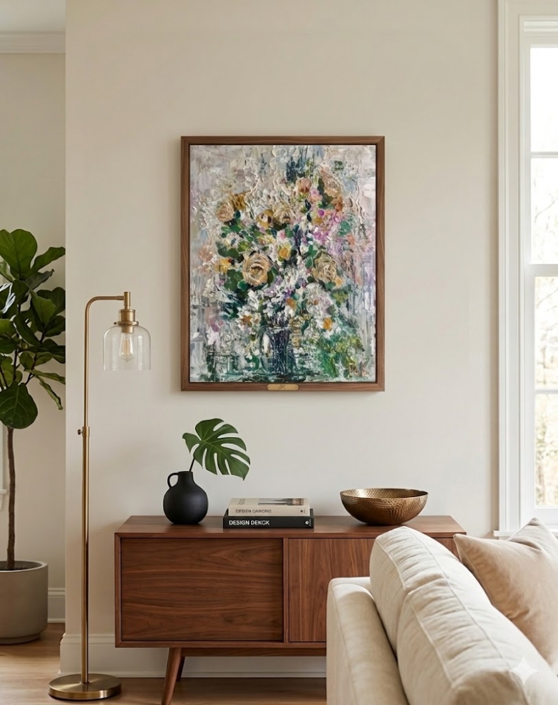 Blooming Harmony – Original Textured Oil Painting on Canvas, Large Floral Bouquet