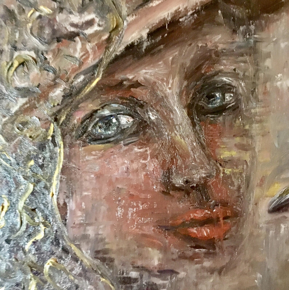 A visitor from Before-woman with a raven painting