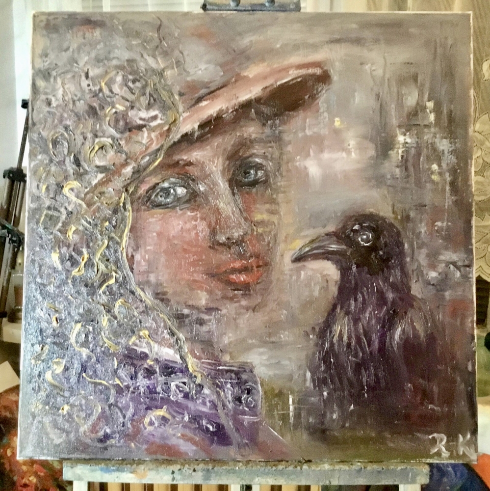 A visitor from Before-woman with a raven painting