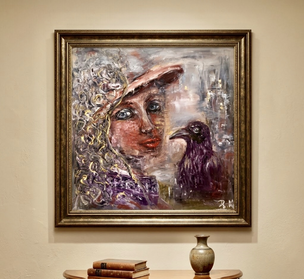 A visitor from Before-woman with a raven painting