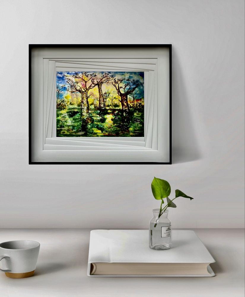 Baobab Dreams – Abstract African Landscape Watercolour on Yupo Paper