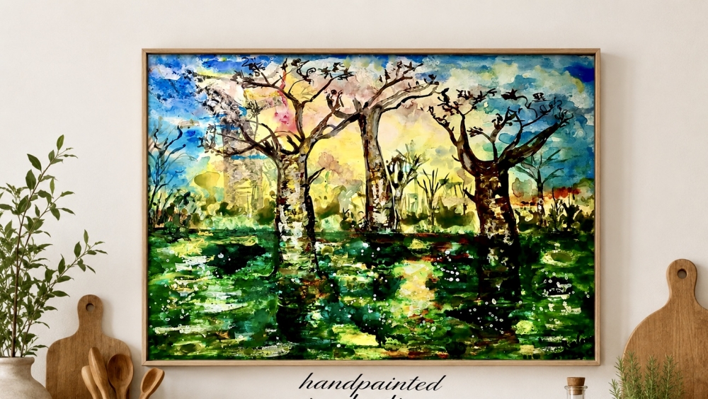 Baobab Dreams – Abstract African Landscape Watercolour on Yupo Paper