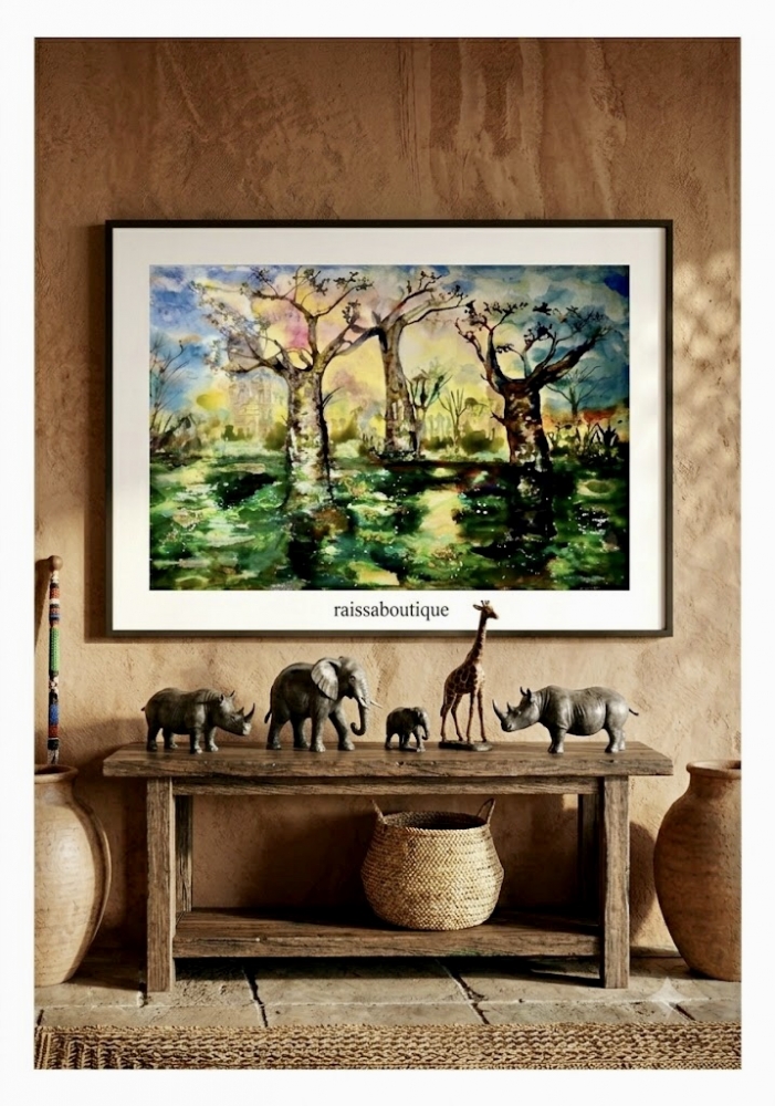 Baobab Dreams – Abstract African Landscape Watercolour on Yupo Paper