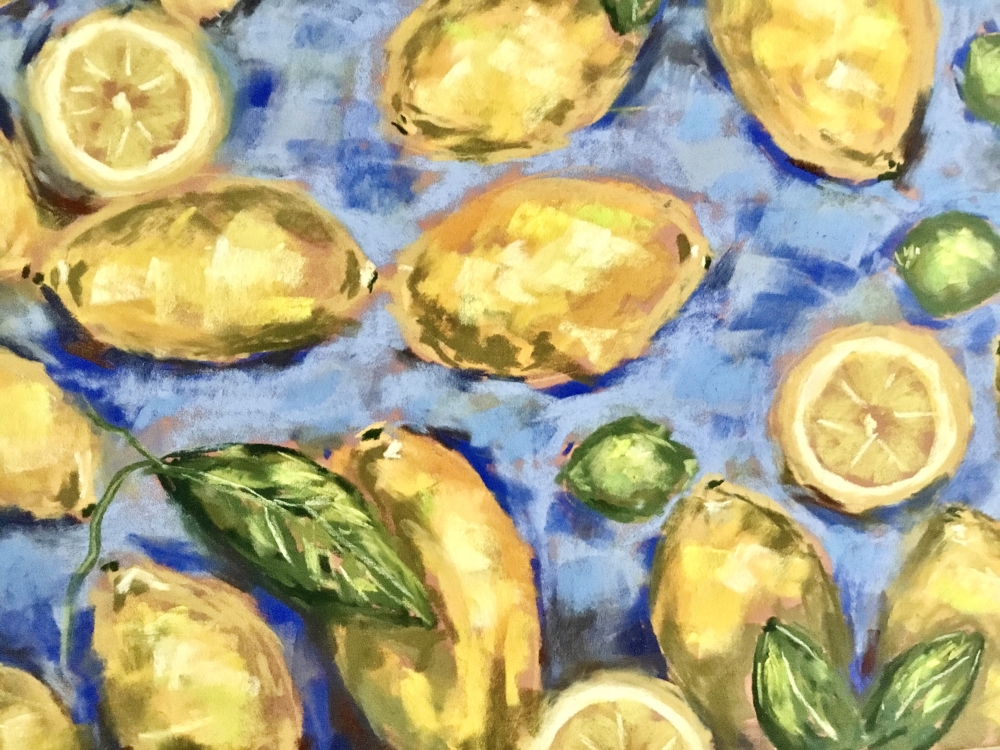 Original Soft Pastel Lemons Painting on Pastelmat 25x50 cm |