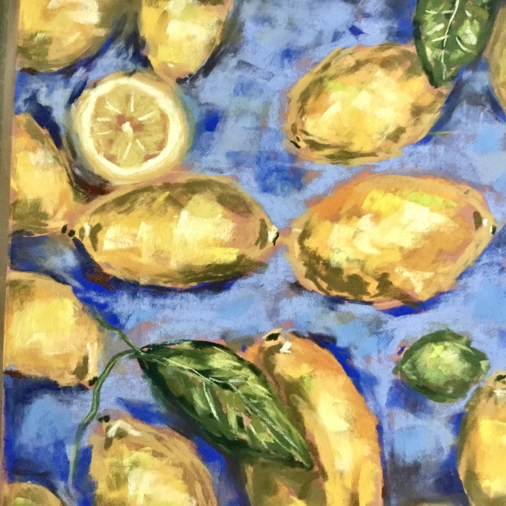 Original Soft Pastel Lemons Painting on Pastelmat 25x50 cm |
