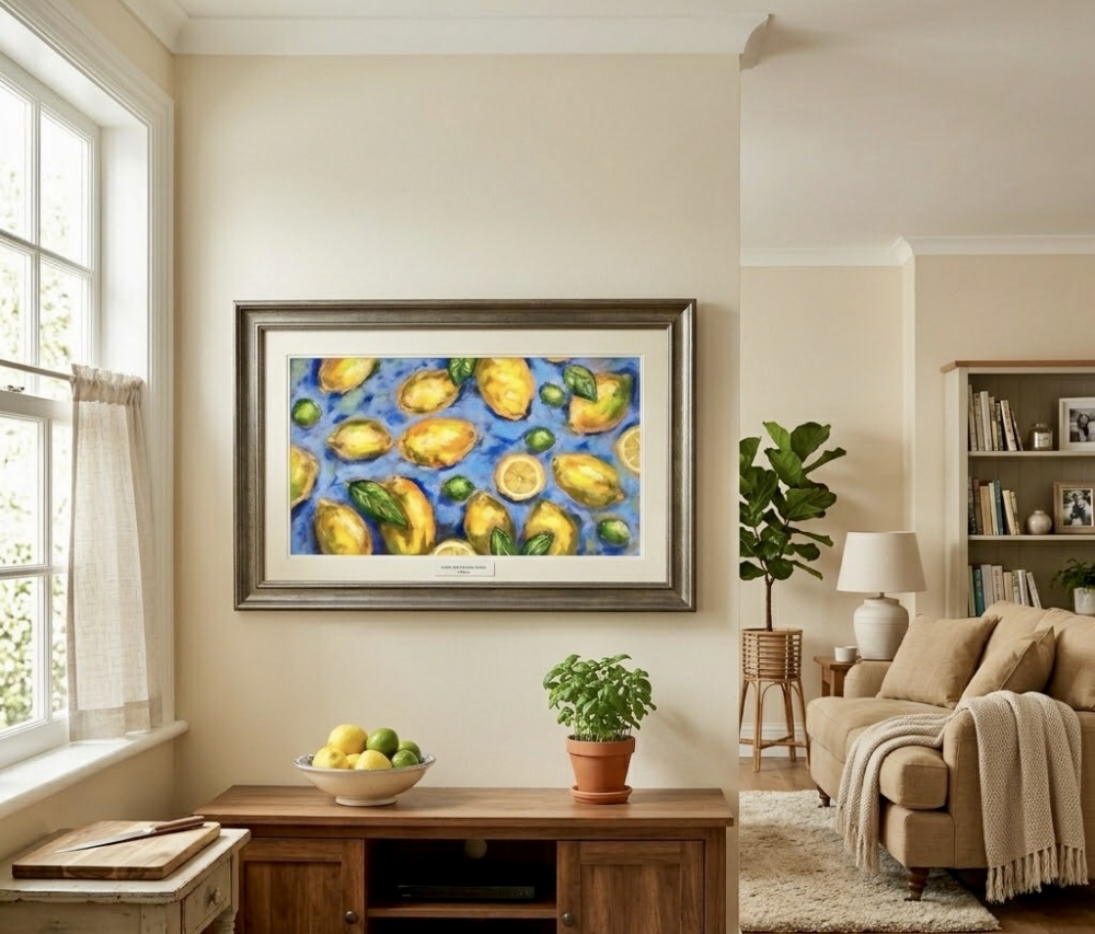 Original Soft Pastel Lemons Painting on Pastelmat 25x50 cm |
