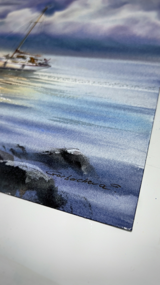 Yacht under the sea skies
