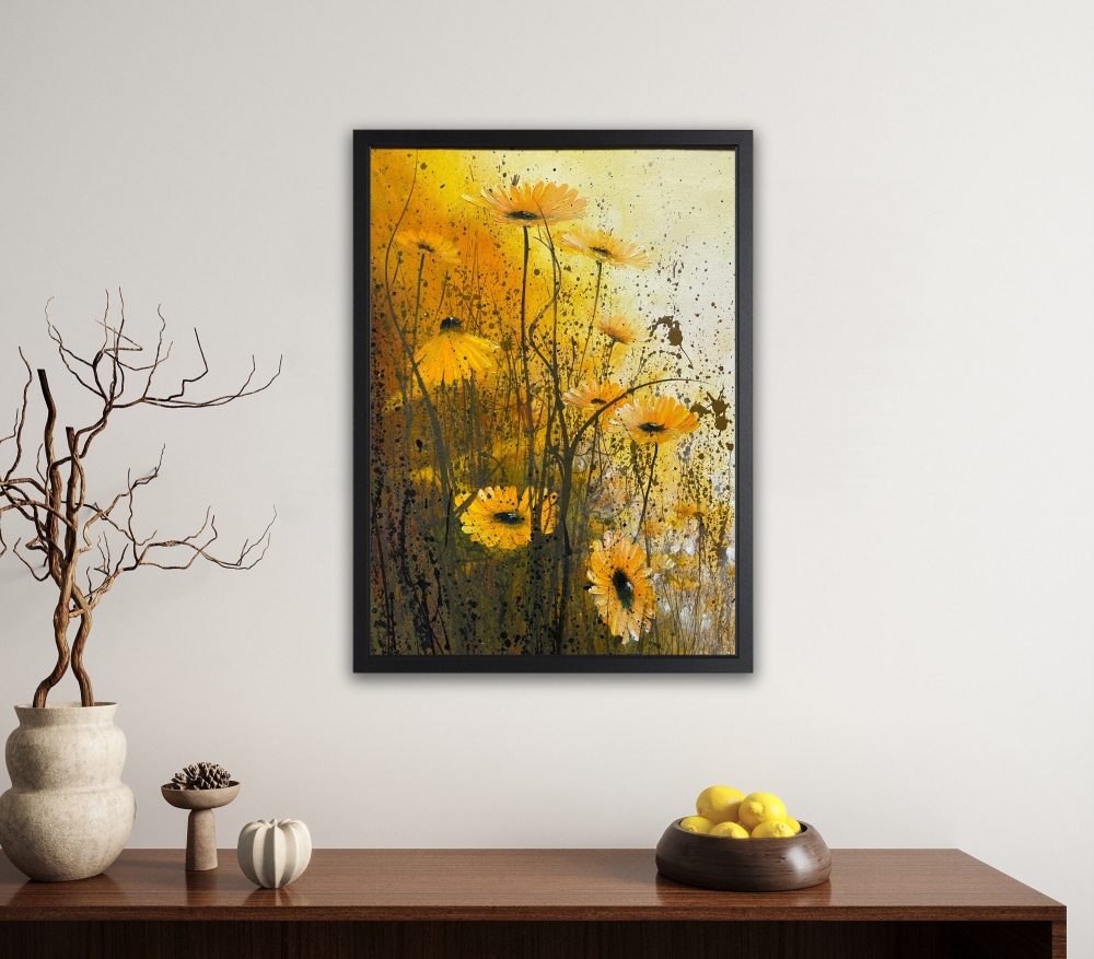 Framed orange yellow floral meadow